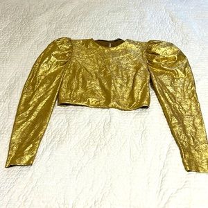 Zara gold metallic puff sleeve crop top